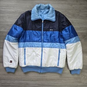 Vintage 1970s Ellesse Men's Blue and White Reversible Jacket